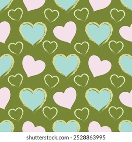 Beautiful valentine heart seamless pattern vector. Pastel heart wallpaper. Collection of cute hearts. Symbol of love, Valentine's day. Design for fabric, wrapping paper, sticker, card, scarf, cloth.