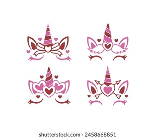 beautiful valentine unicorn face vector icon design simple illustrations collections