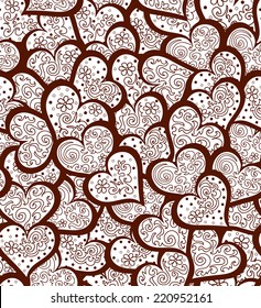 Beautiful valentine vector seamless pattern with many ornamental hearts. You can use it as a wedding background, invitation, greeting card