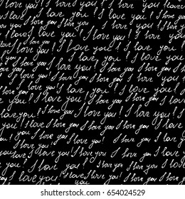 Beautiful valentine vector seamless pattern with handwritten phrase "I love you". Decorative endless texture. You can use any color of background