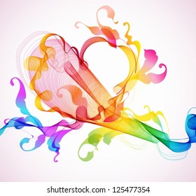Beautiful Valentine's background with abstract color heart and floral elements, vector