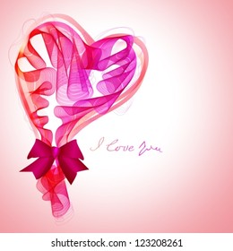 Beautiful Valentine's background with abstract pink and red heart and bow, vector