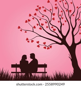 Beautiful Valentines Banner With Couple Bench