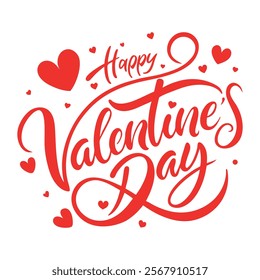 Beautiful Valentine's Day artwork featuring elegant red calligraphy text surrounded by scattered hearts