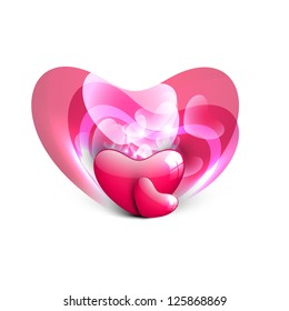 Beautiful Valentine's Day background, gift or greeting card with pink heart on white background.