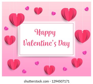 Beautiful valentine's day background in paper art style. Vector illustration with purple and pink paper hearts. Design is ideal for banners, flyers, greeting cards.-Vector