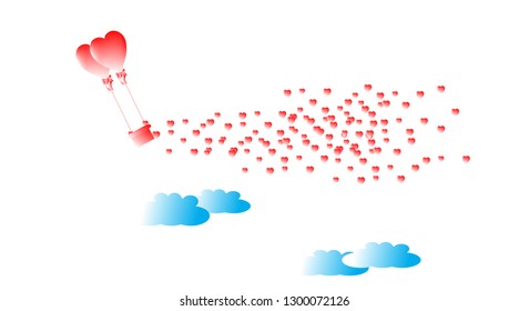 beautiful valentines day background vector illustration paper cut style. Hot air balloon flying and cloud on pink background.