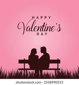 Beautiful Valentines Day Banner With Couple Bench