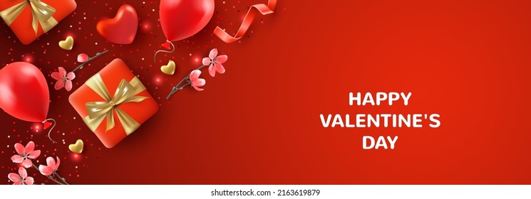 Beautiful Valentine's day card with realistic Valentine's Day attributes and symbols. Festive composition for Valentine's Day