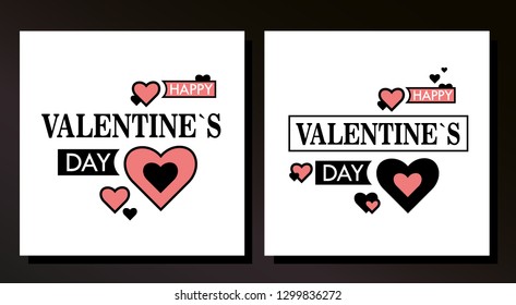 beautiful valentine's day card in retro style with pink and black hearts