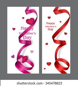 Beautiful Valentine's Day cards with silk ribbons and textured hearts