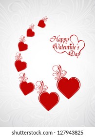 Beautiful Valentine's day greeting card design with red color hearts on grey color floral background.