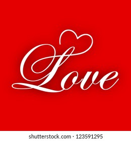 Beautiful Valentines Day love card or greeting card with text Love in heart shape on red background . EPS 10.