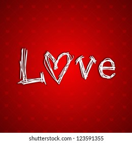 Beautiful Valentines Day love card or greeting card with text Love on red background . EPS 10.