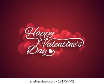 Beautiful valentine's day text design on maroon color background with hearts.