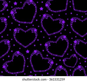 Beautiful Valentine's day vector seamless pattern with hearts made of stars in the night sky