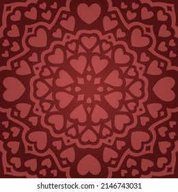 Beautiful valentines vector illustration with abstract colorful red hearts seamless pattern on the dark background