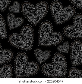 Beautiful Valentines vector seamless pattern with figured ornamental hearts