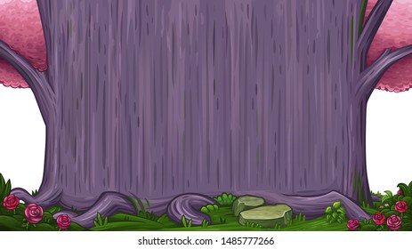 Beautiful valley with magical purple tree. Background for slots game. White background. Vector illustration.