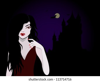 Beautiful vampire with a castle
