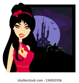 beautiful vampire on halloween background