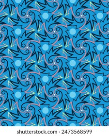 Hermoso variegated adornado patrón sin costura. Las formas de arte superpuestas, las rayas, los polígonos y los segmentos se agrupan y organizan en un orden determinado. Vector. 