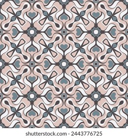 Beautiful variegated seamless pattern. Art forms are grouped and arranged in a specific order. Vector image for print, textile, packaging, interior design and your other projects.
