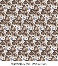 Beautiful variegated seamless pattern. Overlapping art forms, stripes, polygons, segments are grouped and arranged in a certain order. Vector. 