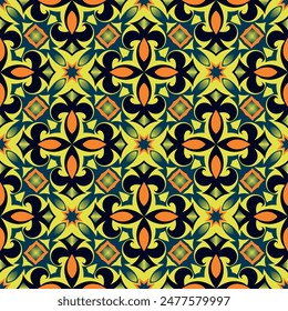 Beautiful variegated seamless pattern. Overlapping art forms, stripes, polygons, segments are grouped and arranged in a certain order. Vector. 