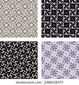 Beautiful variegated seamless patterns. Art forms are grouped and arranged in a certain order. Vector set for print, textile, packaging, interior design and your other projects.