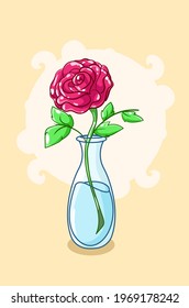 Beautiful vase of roses cartoon illustration