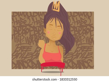 The beautiful vecor girl and graffiti tags background