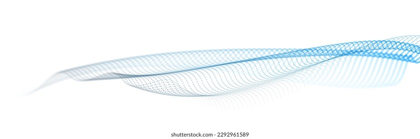 Beautiful vector abstract background of flying particles in motion, wavy lines flow big data technology and science theme, 3D dots array flowing in motion, nanotechnology.