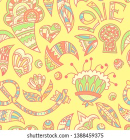 Beautiful vector abstract floral background with hand made pattern.