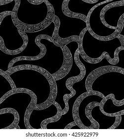 Beautiful vector abstract seamless pattern with curling ornamental lines, ethnic motives
