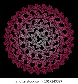 Beautiful vector art. Hand drawing abstract blossom mandala, consist from tiny roses, shadows of pink colors. Boho or tribal design, perfect for t-shirt, posters, prints and more