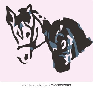 Bela arte vetorial com dois cavalos (cabeças apenas), um branco e um preto, feito de formas e sombras.
