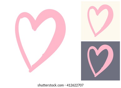 Beautiful vector attractive fashion wedding pink heart. Hand drawn graphic pink heart. Artistic fashion, style, beauty element. Isolated element on white, gray background