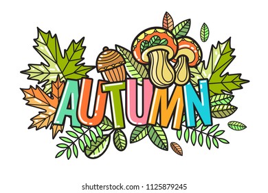 Beautiful vector autumn composition of hand-drawn objects in the style of Doodle
