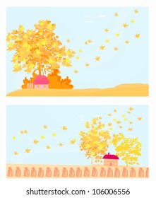 Beautiful vector autumn landscape set