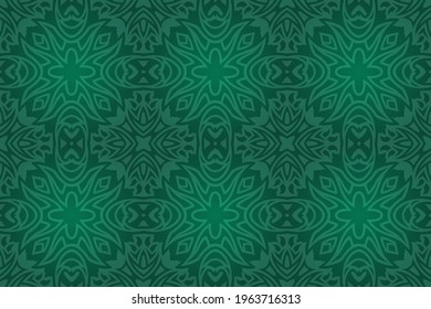 Beautiful vector background with abstract colorful green vintage tile seamless pattern