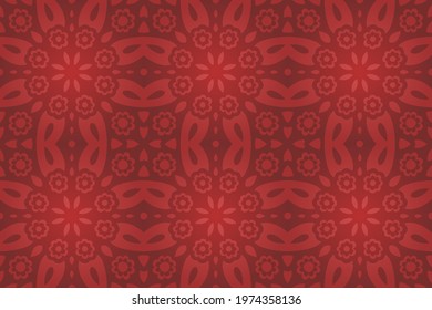 Beautiful vector background with colorful red floral tile seamless pattern