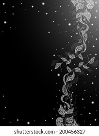 Beautiful vector background with curling grape branches and shining stars