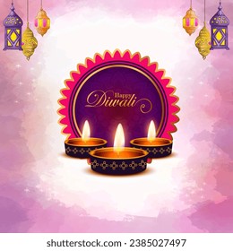 Hermoso diseño de fondo vectorial para el festival Diwali con lámparas.