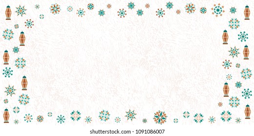 Beautiful vector background, for greeting card, packing paper, banner, business card, celebration or decoration for the Ramadan holiday. Geometric abstract ornament in the form of flowers, month, star