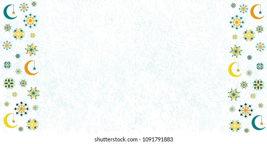 Beautiful vector background, for greeting card, packing paper, banner, business card, celebration or decoration for the Ramadan holiday. Geometric abstract ornament in the form of flowers, month, star