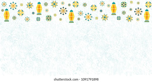 Beautiful vector background, for greeting card, packing paper, banner, business card, celebration or decoration for the Ramadan holiday. Geometric abstract ornament in the form of flowers, month, star