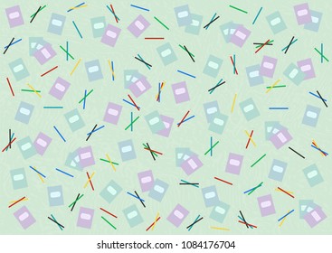 beautiful vector background for a holiday teacher's day postcard, poster, banner, packaging, training materials, with elements of a notebook, pencil, chalk, stationery.