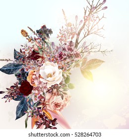 Beautiful vector background or illustration with flowers and roses