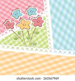 Beautiful vector background with lace and flower stickers.